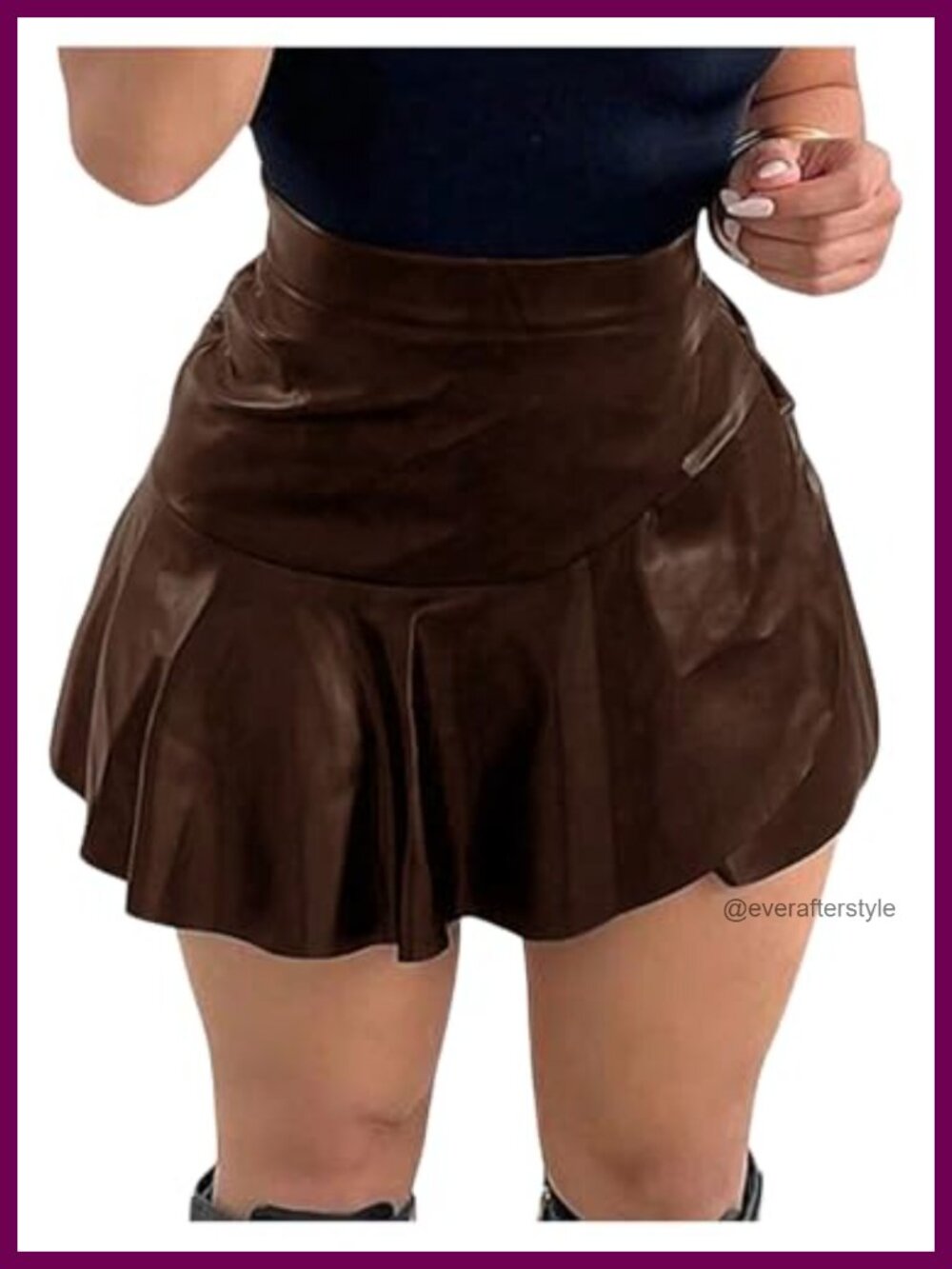 Women's Faux Leather Ruffle Hem Mini Skirt High Waist A-Line Y2K